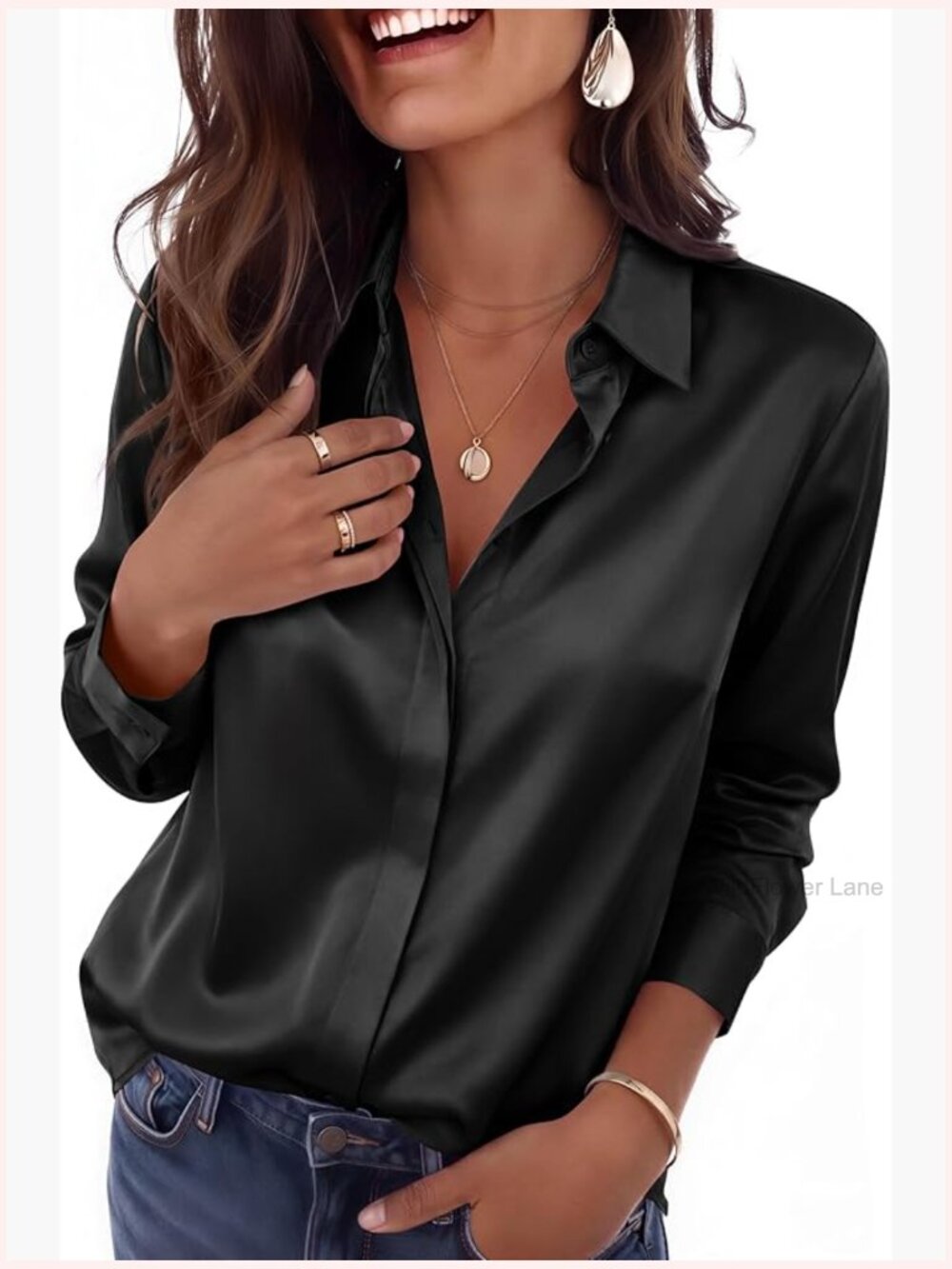 Satin Long Sleeve Button Down Blouse - Dressy Casual Office Top